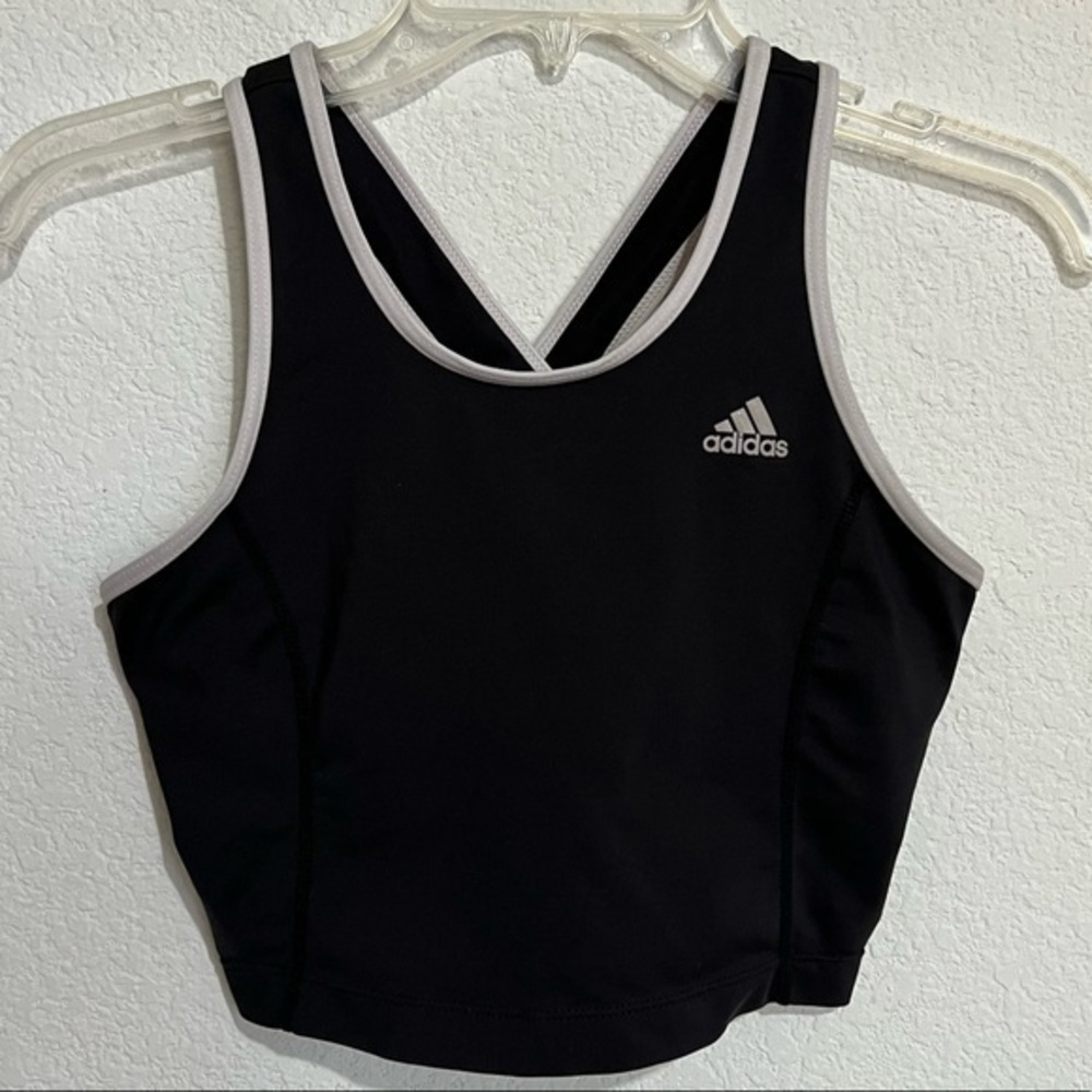 Adidas Black & White 3 Stripe Cross Back Sports Bra Medium Support Workout Bra S